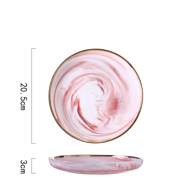 Luxury Pink Marble Ceramic Dinner Plate - Elegant Tableware