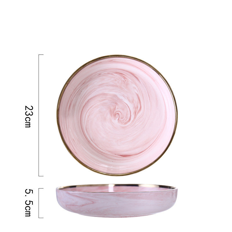 Luxury Pink Marble Ceramic Dinner Plate - Elegant Tableware