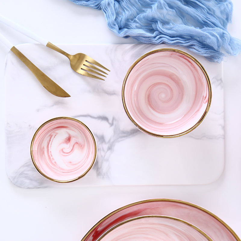 Luxury Pink Marble Ceramic Dinner Plate - Elegant Tableware
