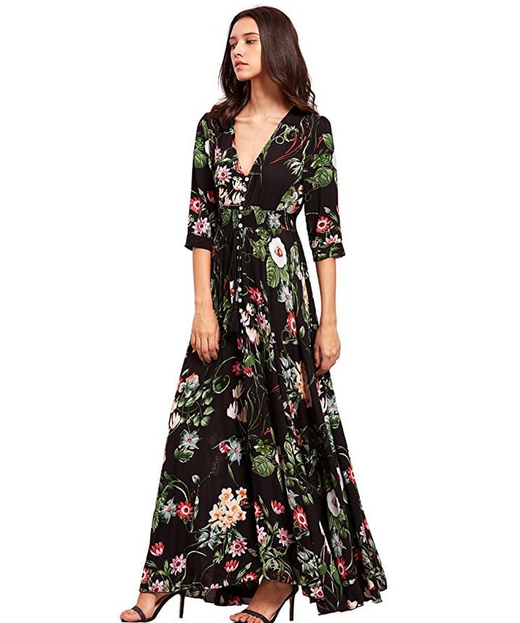 Boho Button Floral Maxi Dress – Summer Cotton Comfort