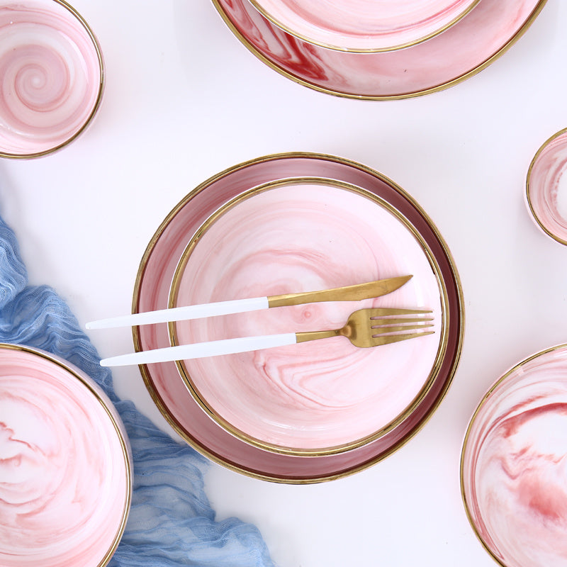 Luxury Pink Marble Ceramic Dinner Plate - Elegant Tableware