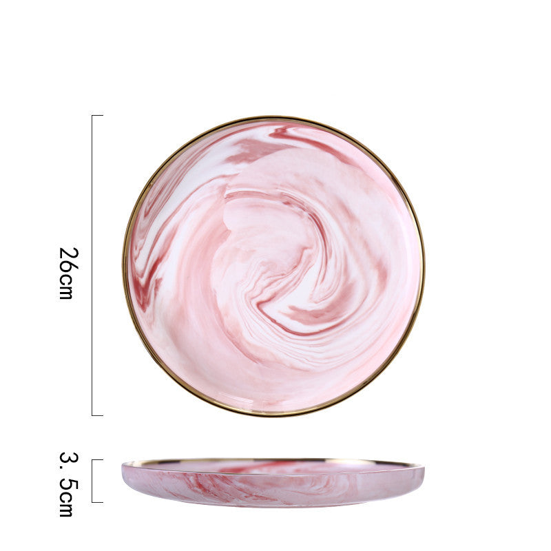 Luxury Pink Marble Ceramic Dinner Plate - Elegant Tableware