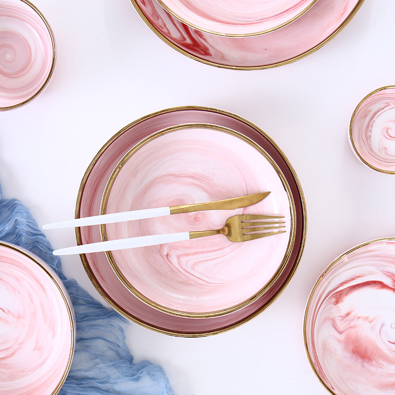 Luxury Pink Marble Ceramic Dinner Plate - Elegant Tableware