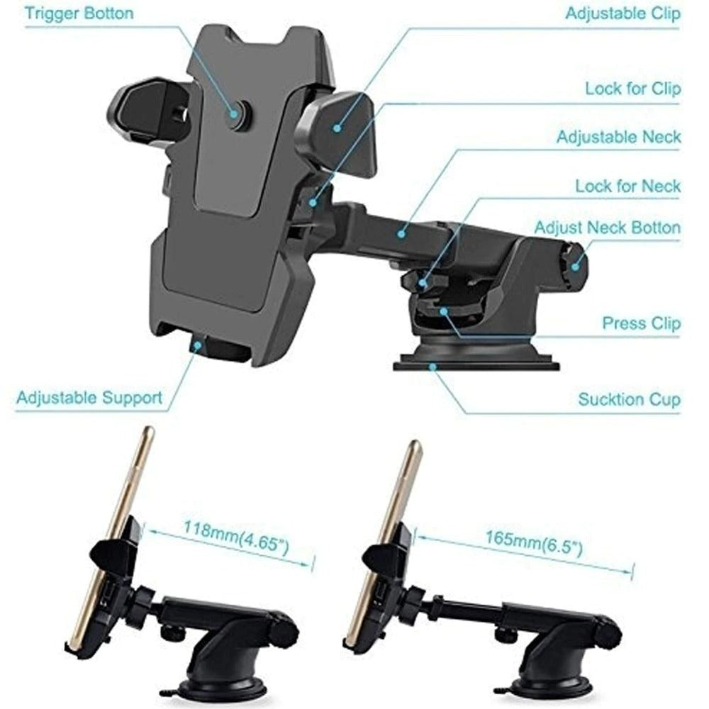 360° Windshield Car Phone Mount – Adjustable Suction Cup Holder