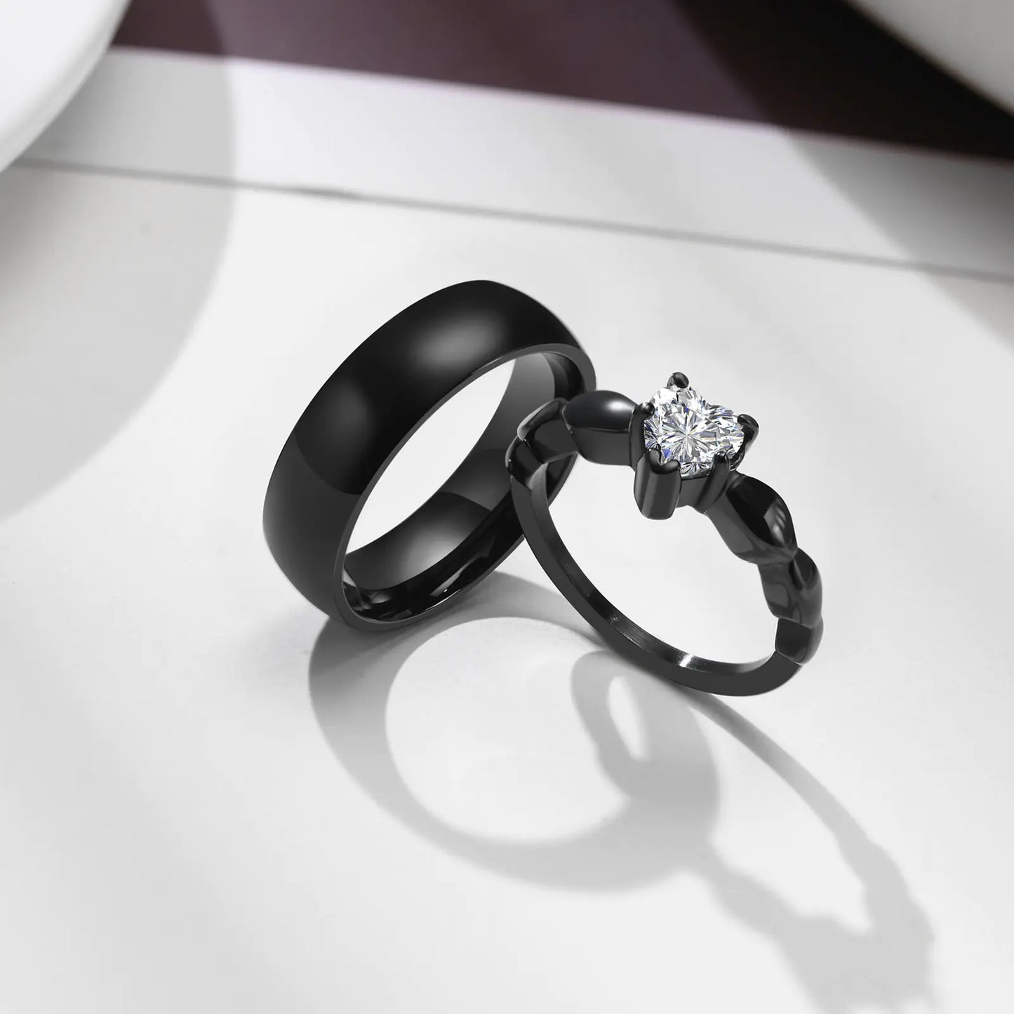 Romantic Heart Cubic Zirconia Stainless Steel Wedding Ring