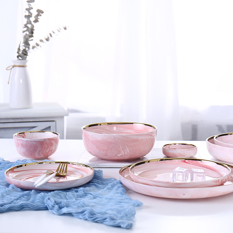 Luxury Pink Marble Ceramic Dinner Plate - Elegant Tableware