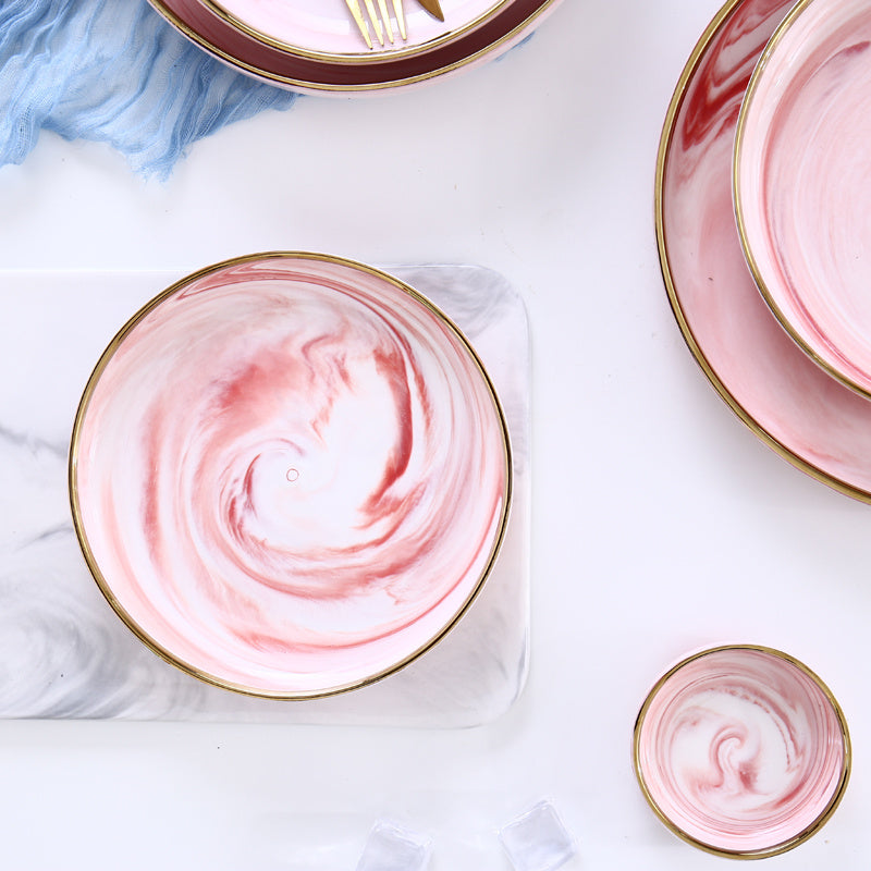 Luxury Pink Marble Ceramic Dinner Plate - Elegant Tableware