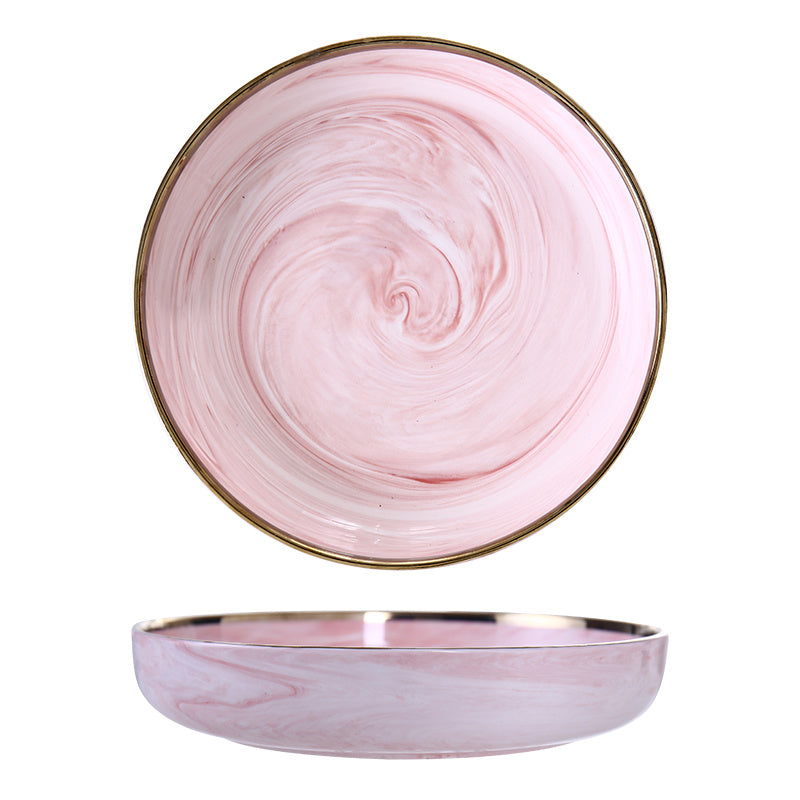 Luxury Pink Marble Ceramic Dinner Plate - Elegant Tableware