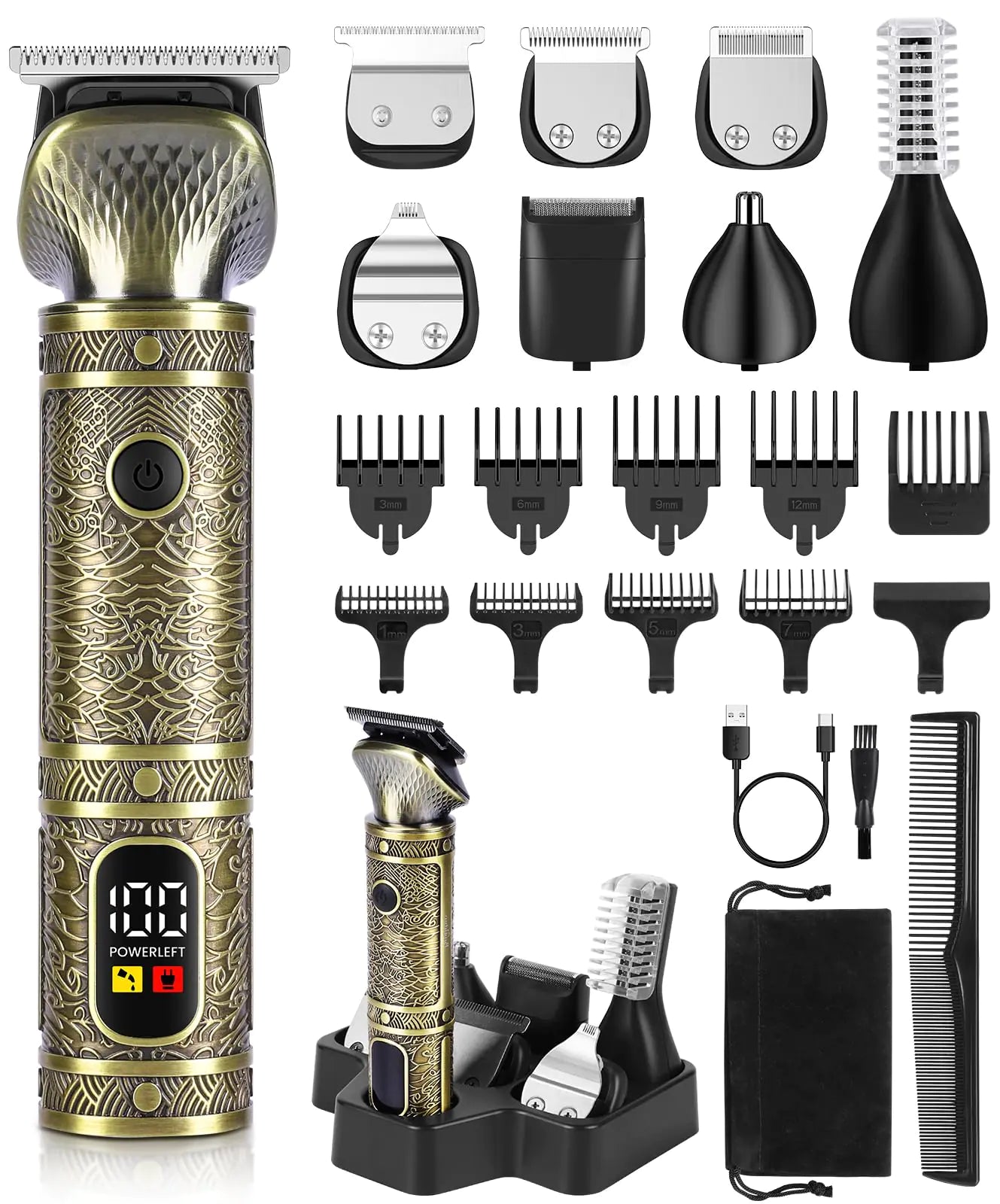 Brightup 7-in-1 Cordless Beard Trimmer Kit for Men – T-Blade, Nose, Body & Precision Grooming