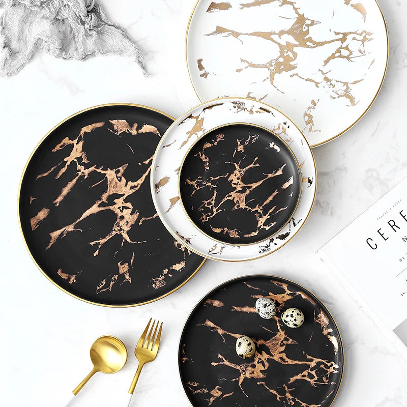 Nordic Marble Ceramic Plates – 4pc Set