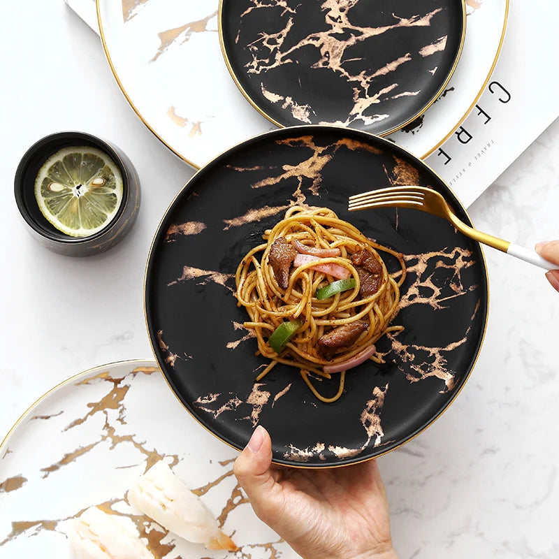 Nordic Marble Ceramic Plates – 4pc Set