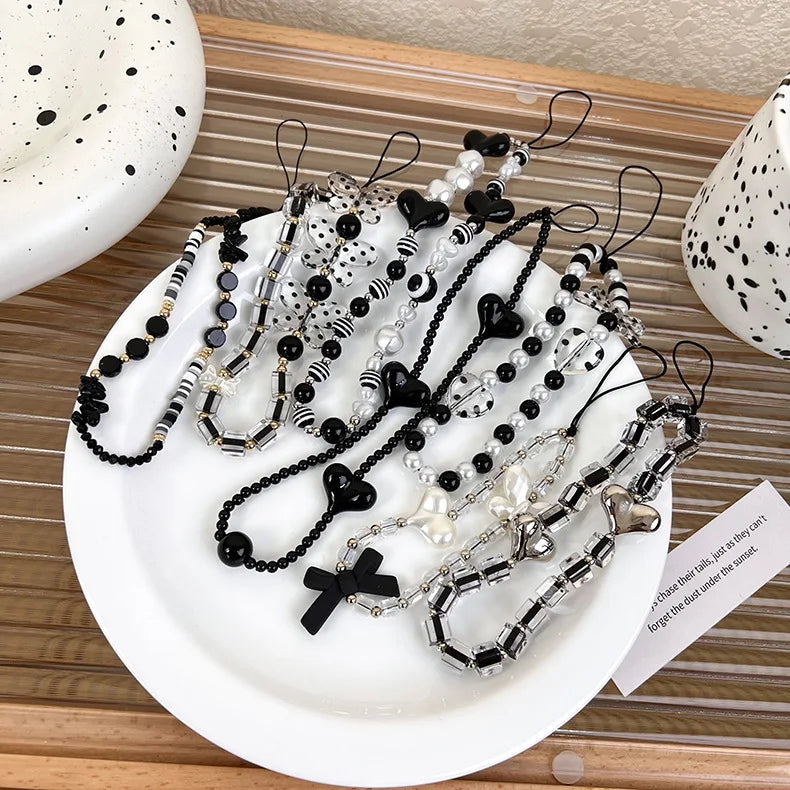Black Beaded Phone Charm