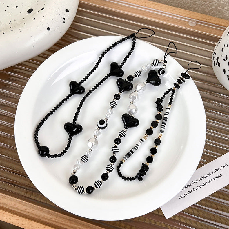 Black Beaded Phone Charm