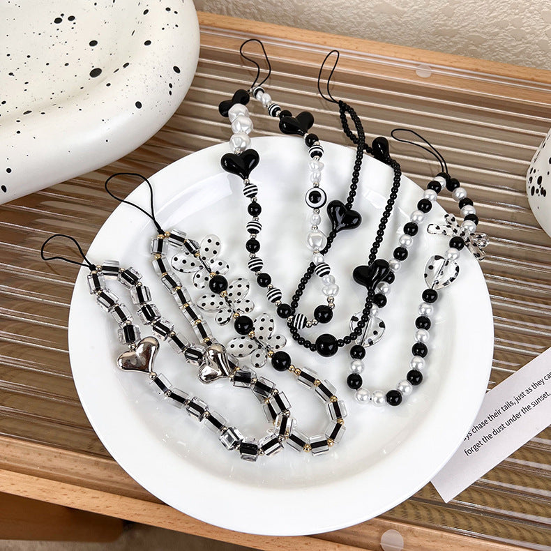 Black Beaded Phone Charm