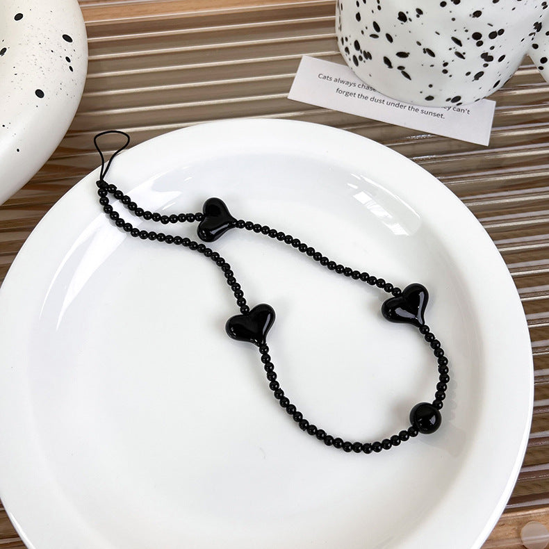 Black Beaded Phone Charm