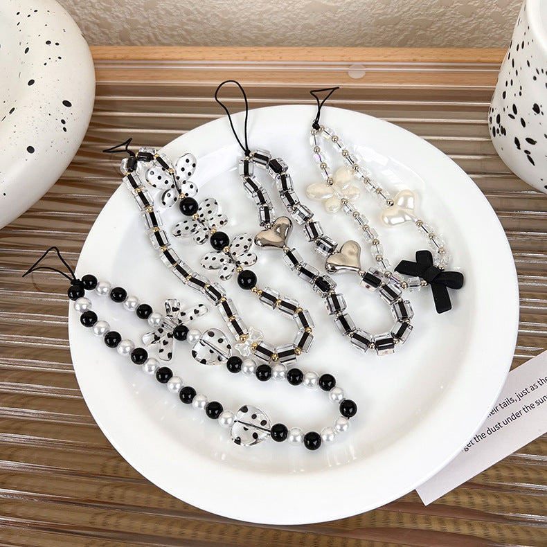 Black Beaded Phone Charm