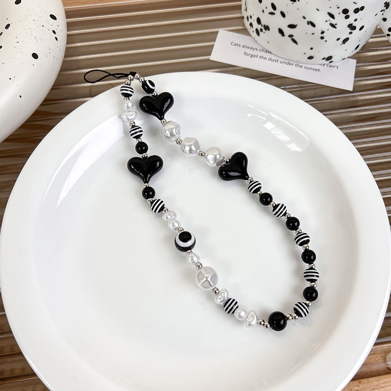 Black Beaded Phone Charm