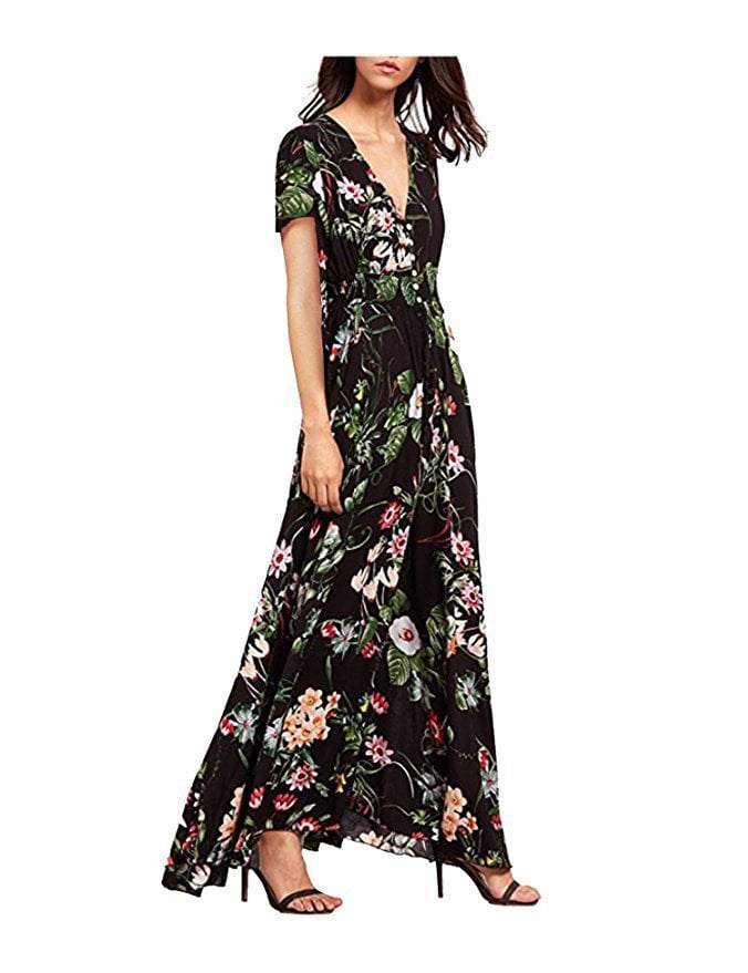 Boho Button Floral Maxi Dress – Summer Cotton Comfort