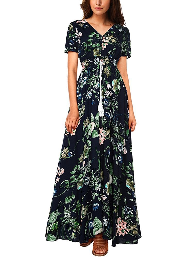 Boho Button Floral Maxi Dress – Summer Cotton Comfort