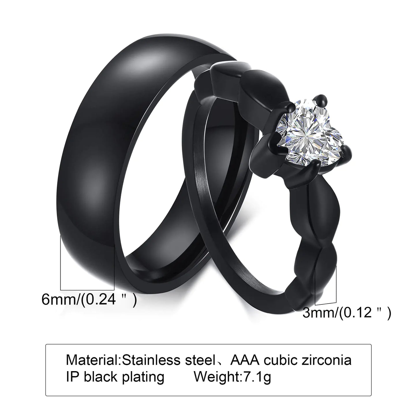 Romantic Heart Cubic Zirconia Stainless Steel Wedding Ring