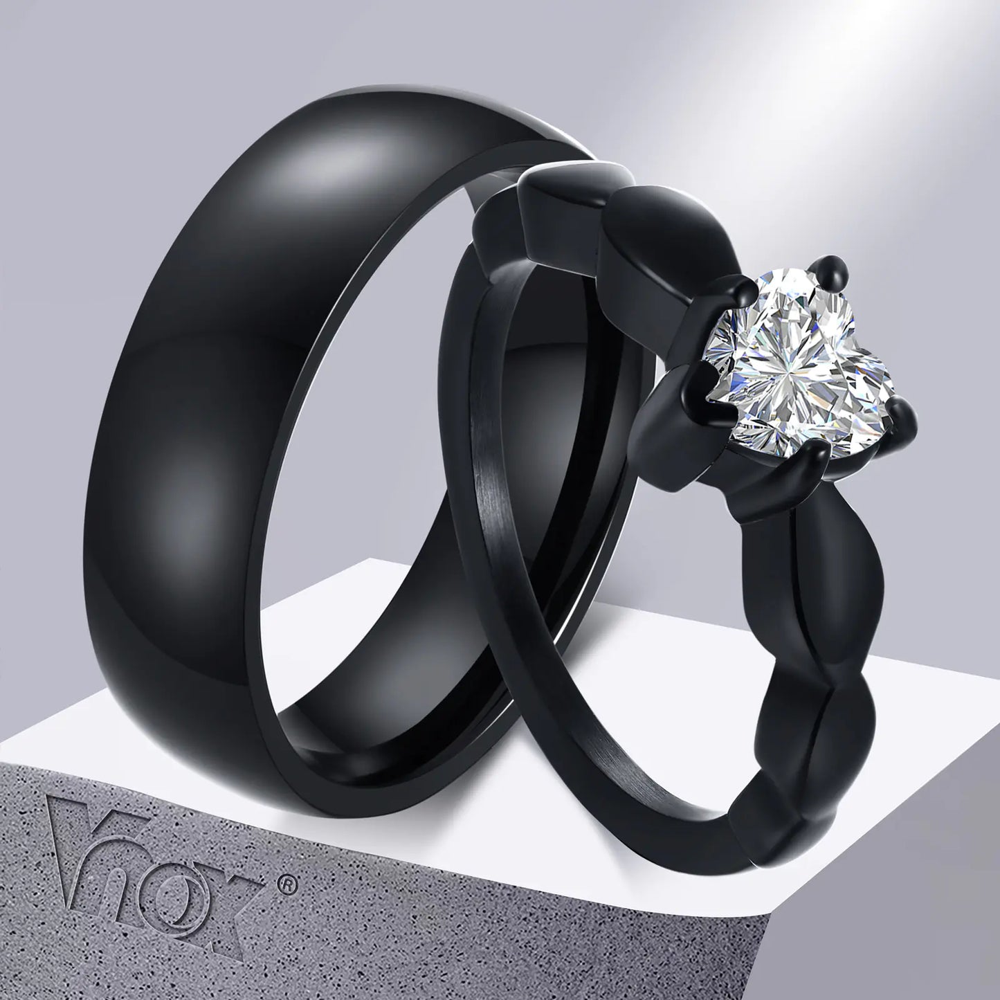 Romantic Heart Cubic Zirconia Stainless Steel Wedding Ring