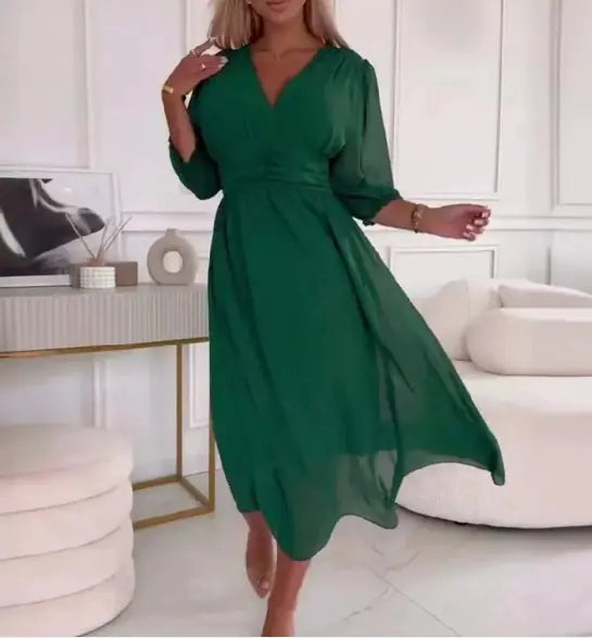 Elegant V-Neck Chiffon Dress