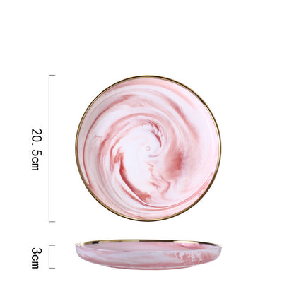 Luxury Pink Marble Ceramic Dinner Plate - Elegant Tableware