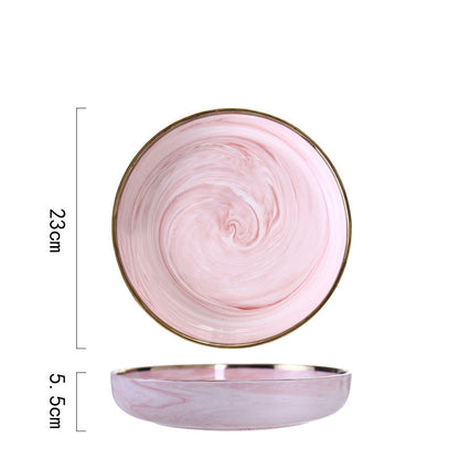 Luxury Pink Marble Ceramic Dinner Plate - Elegant Tableware