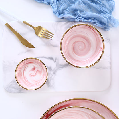 Luxury Pink Marble Ceramic Dinner Plate - Elegant Tableware