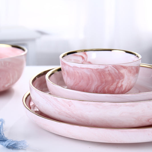 Luxury Pink Marble Ceramic Dinner Plate - Elegant Tableware