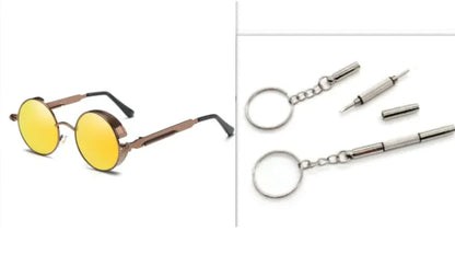 Retro Steampunk Round Sunglasses – Vintage Metal Designer Shades
