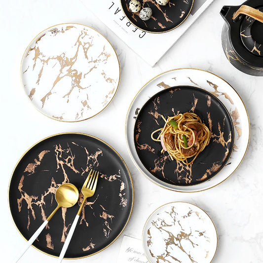 Nordic Marble Ceramic Plates – 4pc Set