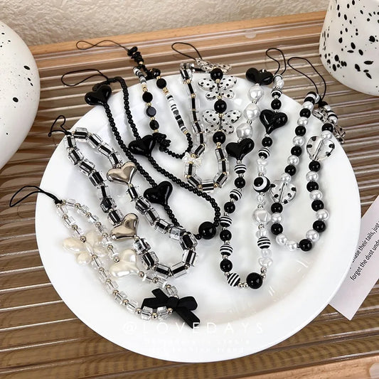 Black Beaded Phone Charm