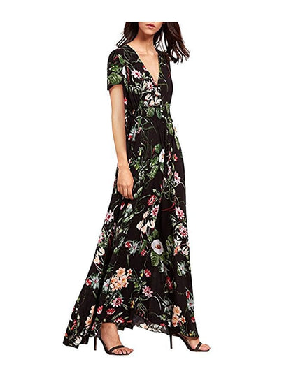 Boho Button Floral Maxi Dress – Summer Cotton Comfort