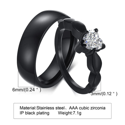 Romantic Heart Cubic Zirconia Stainless Steel Wedding Ring