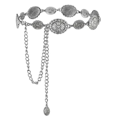 YooAi Western Chain Belt Vintage Concho Cowgirl Waist Chain Belt for Women Dresses Jeans Adjustable B-Silver 56 L