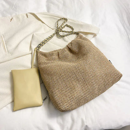 Versatile Straw Woven Chain Crossbody Bag