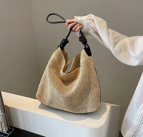 Versatile Straw Woven Chain Crossbody Bag